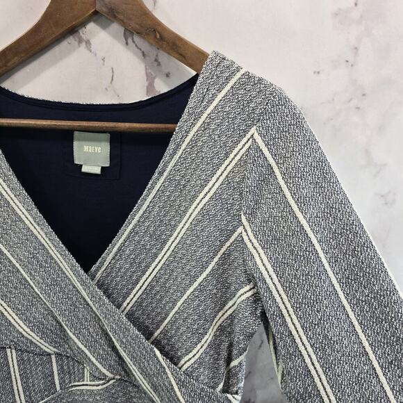 Anthropologie Dress Womens Medium Blue White Striped Mini Maeve V Neck Stretch - Picture 11 of 12